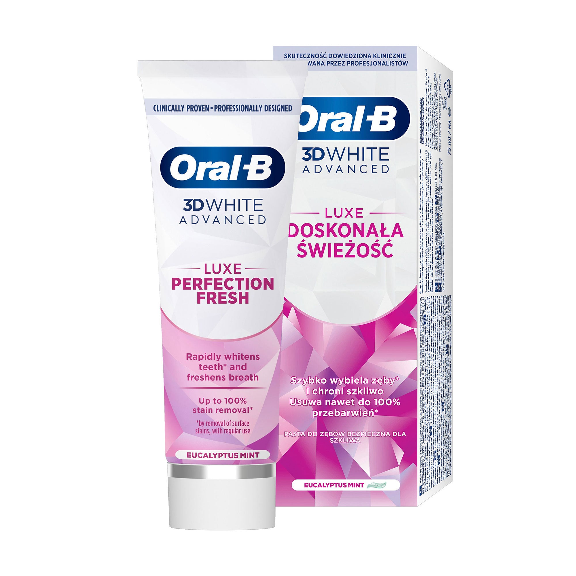 Зубна паста Oral-B 3D White Advanced Luxe Perfection Cвіжість м'яти та евкаліпта, 75 мл